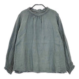 nest Robe ダメージダイウォシュ加工 リネン フリルカラー 01154-1289 ブラウス シャツ グリーン レディース ネストローブ【中古】5-0424M∞