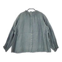 nest Robe ダメージダイウォシュ加工 リネン フリルカラー 01154-1289 ブラウス シャツ グリーン レディース ネストローブ【中古】5-0424M∞