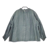 nest Robe ダメージダイウォシュ加工 リネン フリルカラー 01154-1289 ブラウス シャツ グリーン レディース ネストローブ【中古】5-0424M∞