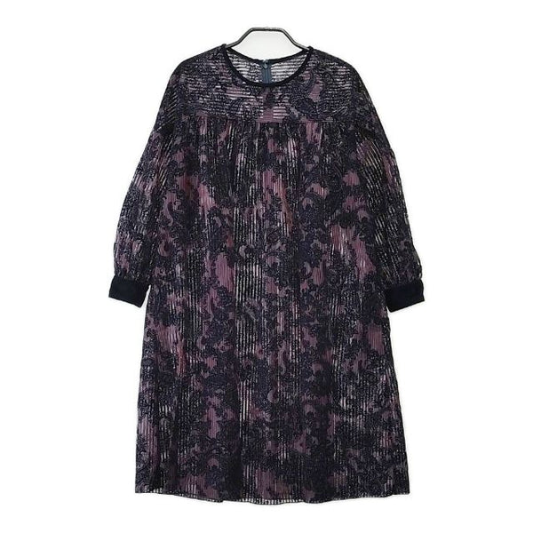 YOSHIYO ナイロン ポリエステル パイル 総柄 ワンピース チュニック ワインレッド ネイビー レディース ヨシヨ【中古】5-0424M∞