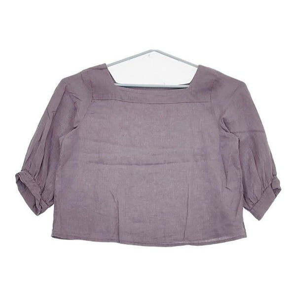 fog linen work 七分袖 リトアニアリネン プルオーバー ブラウス シャツ パープル レディース フォグリネンワーク【中古】5-0724S∞