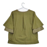 manon ブラウス切替 FLARE SLEEVE TEE MNN-C-077 半袖Ｔシャツ カットソー カーキ レディース マノン【中古】5-0724S∞