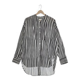 CITYSHOP STRIPE PRINT SHIRTS ストライプ Vネック 長袖シャツ 23SS ブラック ホワイト レディース シティショップ【中古】4-1022M♪