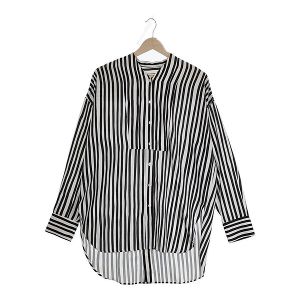 CITYSHOP STRIPE PRINT SHIRTS ストライプ Vネック 長袖シャツ 23SS ブラック ホワイト レディース シティショップ【中古】4-1022M♪