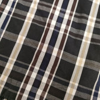 Lin francais d'antan ギャザー プルオーバー 半袖 チェック ブラウス シャツ ブラック ブラウン レディース ランフランセダンタン【中古】5-0724S∞