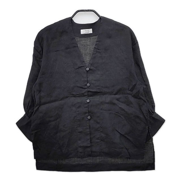 atelier naruse linen shirt cardigan リネンシャツカーディガン 定価20350円 na-t02001 ブラウス シャツ ブラック レディース アトリエナルセ【中古】5-0402M∞