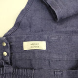 atelier naruse リネンヘリンボンサロペットパンツ 定価25300円 na-F05088 オーバーオール サロペット ブルー レディース アトリエナルセ【中古】5-0402M∞