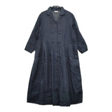 fog linen work リトアニアリネン シャツワンピ ワンピース ネイビー レディース フォグリネンワーク【中古】5-0402M∞