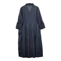 fog linen work リトアニアリネン シャツワンピ ワンピース ネイビー レディース フォグリネンワーク【中古】5-0402M∞