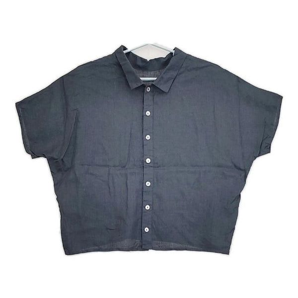 fog linen work 半袖 リトアニアリネン ブラウス シャツ ネイビー レディース フォグリネンワーク【中古】5-0724S∞