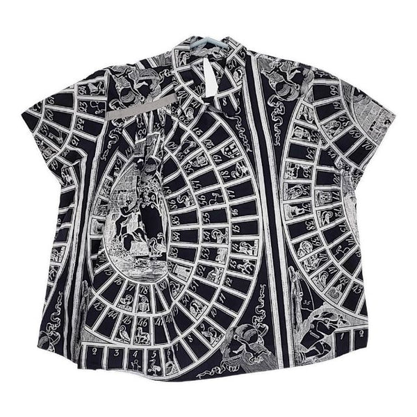 Mint Designs 半袖 総柄プリント TOILE DE JOUY BLOUSE ブラウス シャツ ブラック ホワイト レディース ミントデザインズ【中古】5-0724S∞