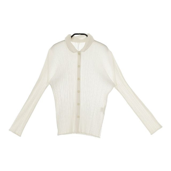 PLEATS PLEASE ISSEY MIYAKE プリーツ 羽織 PP63-JJ201 ポリエステル ブラウス シャツ オフホワイト レディース プリーツプリーズ【中古】5-0301M∞