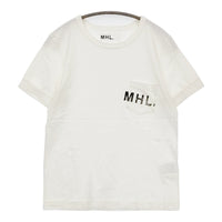 MHL. 595-9168501 PRINTED COTTON JERSEY サイズ3 ロゴ ポケット 半袖Ｔシャツ カットソー ホワイト レディース エムエイチエル【中古】5-0708S♪
