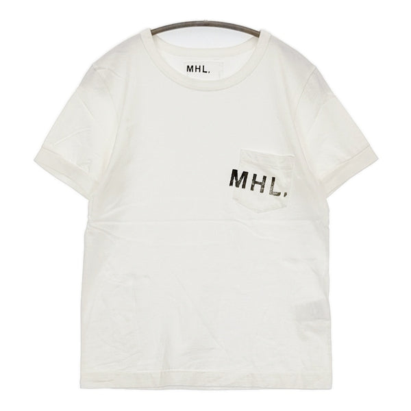 MHL. 595-9168501 PRINTED COTTON JERSEY サイズ3 ロゴ ポケット 半袖Ｔシャツ カットソー ホワイト レディース エムエイチエル【中古】5-0708S♪