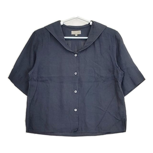 MARGARET HOWELL 578-9152033 LIGHTWEIGHT LINEN リネン セーラーカラー 半袖 ブラウス シャツ ネイビー レディース マーガレットハウエル【中古】5-0720S∞