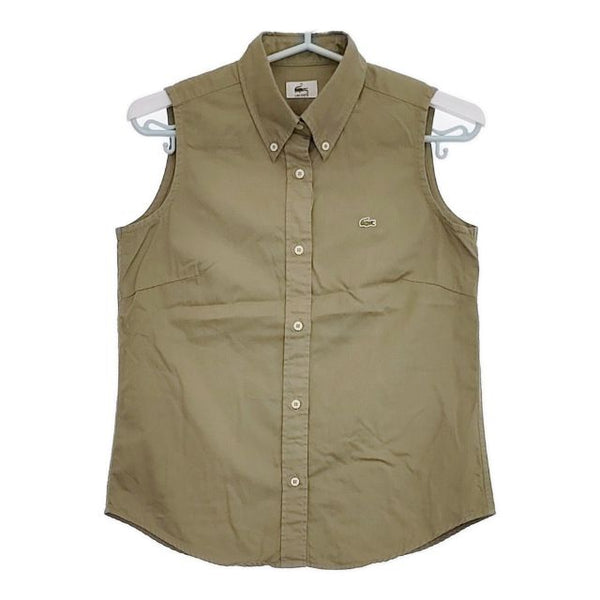 LACOSTE CF033E ノースリーブ ボタンダウン コットン ブラウス シャツ カーキ レディース ラコステ【中古】5-0720S∞