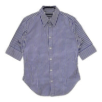 RALPH LAUREN スーパースリムフィット ストライプ 9 半袖シャツ ブルー ホワイト レディース ラルフローレン【中古】5-0702S∞