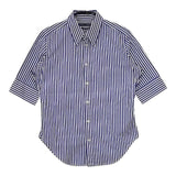 RALPH LAUREN スーパースリムフィット ストライプ 9 半袖シャツ ブルー ホワイト レディース ラルフローレン【中古】5-0702S∞