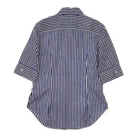 RALPH LAUREN スーパースリムフィット ストライプ 9 半袖シャツ ブルー ホワイト レディース ラルフローレン【中古】5-0702S∞