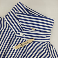RALPH LAUREN スーパースリムフィット ストライプ 9 半袖シャツ ブルー ホワイト レディース ラルフローレン【中古】5-0702S∞