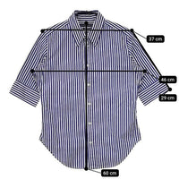 RALPH LAUREN スーパースリムフィット ストライプ 9 半袖シャツ ブルー ホワイト レディース ラルフローレン【中古】5-0702S∞