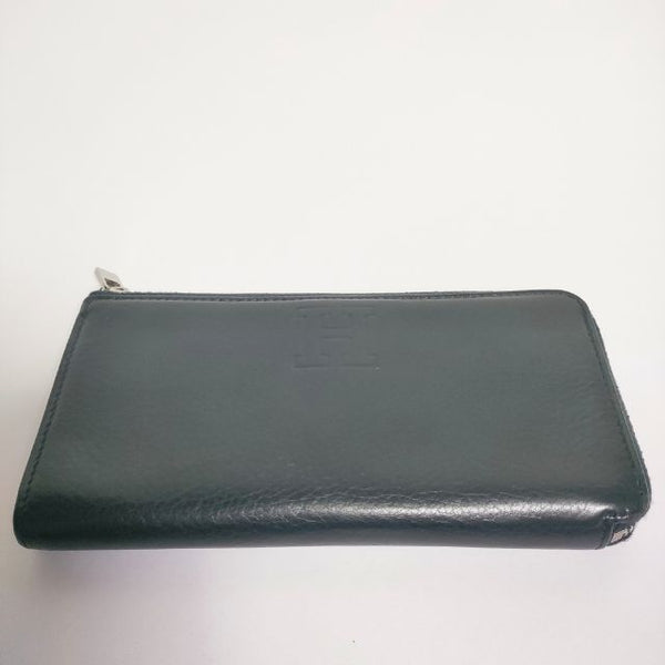 HIROFU レザースリムロングウォレット wallet L字ジップ 小銭入れなし 長財布 濃紺 ネイビー レディース ヒロフ【中古】5-0216G∞