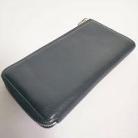 HIROFU レザースリムロングウォレット wallet L字ジップ 小銭入れなし 長財布 濃紺 ネイビー レディース ヒロフ【中古】5-0216G∞