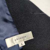 Chiclin バックタック カシミヤ混 ショート コート 濃紺 ネイビー レディース チクリン【中古】4-1007T∞