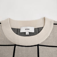 HYKE PLAID JAQUARD SWEATER サイズ1 セーター ニット 22SS ベージュ ブラック レディース ハイク【中古】5-0223M♪