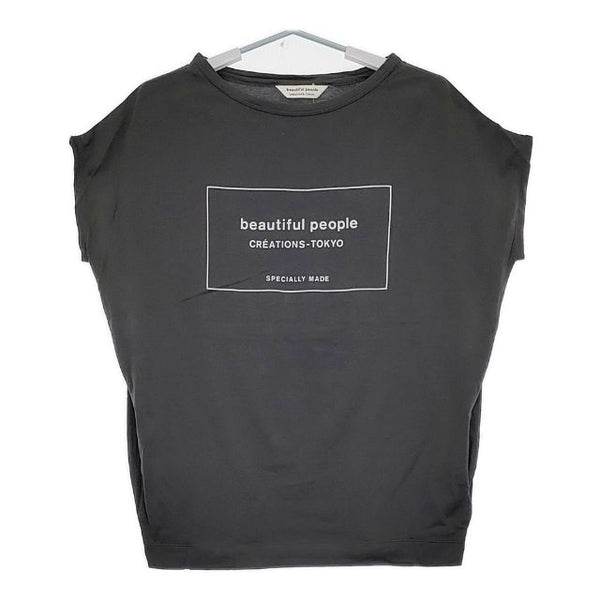 beautiful people ロゴプリント 半袖Ｔシャツ カットソー チャコールグレー レディース ビューティフルピープル【中古】5-0706S∞