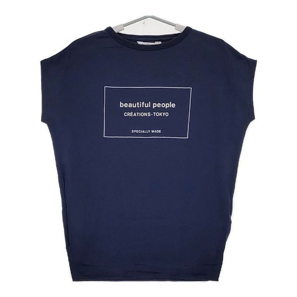 beautiful people ロゴプリント 半袖Ｔシャツ カットソー ネイビー レディース ビューティフルピープル【中古】5-0706S∞