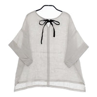 fog linen work リネン リトアニア製 半袖 ブラウス シャツ ライトグレー レディース フォグリネンワーク【中古】5-0410S∞