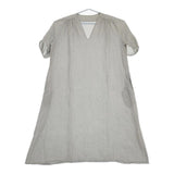 suro リネン Vネック ギャザー 半袖ドレス ワンピース ライトグレー レディース スロ【中古】5-0706S∞