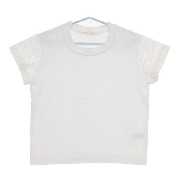 BASIC AND ACCENT 袖透かしデザインTシャツ 半袖Ｔシャツ カットソー ホワイト レディース ベーシックアンドアクセント【中古】5-0706S∞