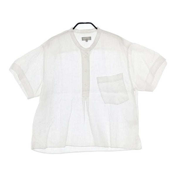 MARGARET HOWELL FINE LINEN バンドカラー 578-3152006 リネンプルオーバー 半袖 ブラウス シャツ 23SS  ホワイト レディース マーガレットハウエル【中古】5-0601S∞