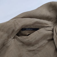 koton 181-509 リネン シャーリング フレンチスリーブ ワンピース カーキ レディース コトン【中古】5-0621S∞
