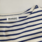 BEAMS BOY ボーダー エルボーパッチ  長袖Ｔシャツ カットソー ロンＴ キナリ ブルー レディース ビームスボーイ【中古】5-0204M∞