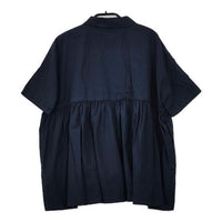 Lin francais d'antan Breton ブルトン ギャザー 半袖 プルオーバー ブラウス シャツ ネイビー レディース ランフランセダンタン【中古】5-0709S∞