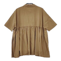 Lin francais d'antan Breton ブルトン ギャザー 半袖 プルオーバー ブラウス シャツ キャメル レディース ランフランセダンタン【中古】5-0709S∞