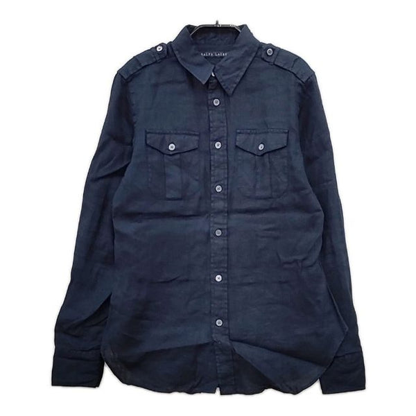 RALPH LAUREN リネン サイズ9 長袖シャツ ネイビー レディース ラルフローレン【中古】5-0426M∞