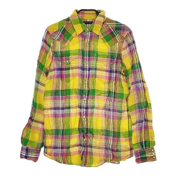 RALPH LAUREN ウエスタンシャツ リネン チェック 長袖シャツ イエロー グリーン レディース ラルフローレン【中古】5-0426M∞