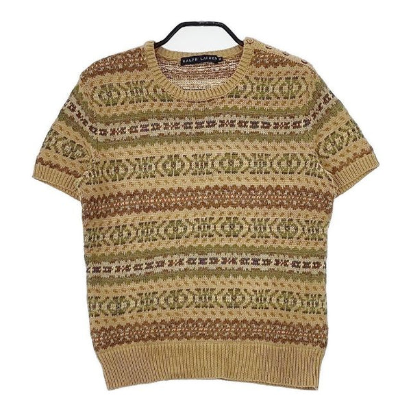 RALPH LAUREN 半袖 総柄 後染め 肩ボタン ニット ベージュ レディース ラルフローレン【中古】5-0709S∞