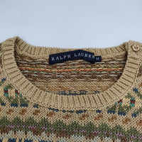 RALPH LAUREN 半袖 総柄 後染め 肩ボタン ニット ベージュ レディース ラルフローレン【中古】5-0709S∞