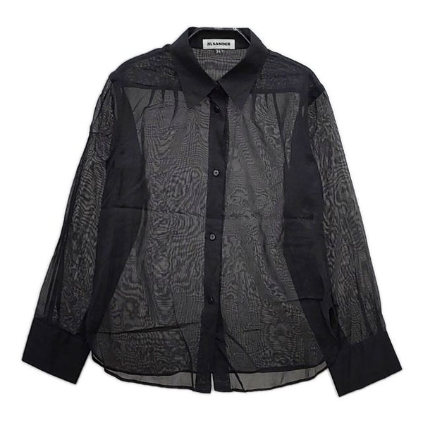 JIL SANDER コットン シアーブラウス 長袖シャツ ブラック レディース ジルサンダー【中古】5-0426M∞