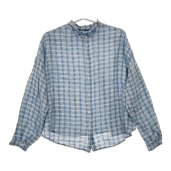 SO リネン チェック 2way ブラウス シャツ ブルー レディース エスオー【中古】5-0426M∞