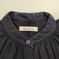 Honnete HO-23SS OP5 アイリッシュリネン ハーフスリーブ ノーカラー ワンピース ネイビー レディース オネット【中古】5-0614S∞