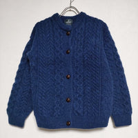 aran WOOLLEN MILLS ケーブル編み ウール ニット カーディガン ネイビー レディース アランウーレンミルズ【中古】4-1114T∞