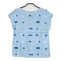 marimekko OKTO リネン100％ フレンチスリーブ ブラウス シャツ ライトブルー レディース マリメッコ【中古】5-0614S∞