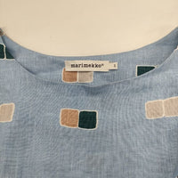 marimekko OKTO リネン100％ フレンチスリーブ ブラウス シャツ ライトブルー レディース マリメッコ【中古】5-0614S∞