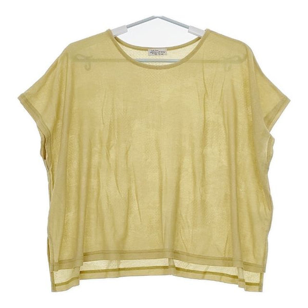 Sally Scott リネン混 ワイドニットソー ノースリーブ Ｔシャツ カットソー イエロー レディース サリースコット【中古】5-0619S∞